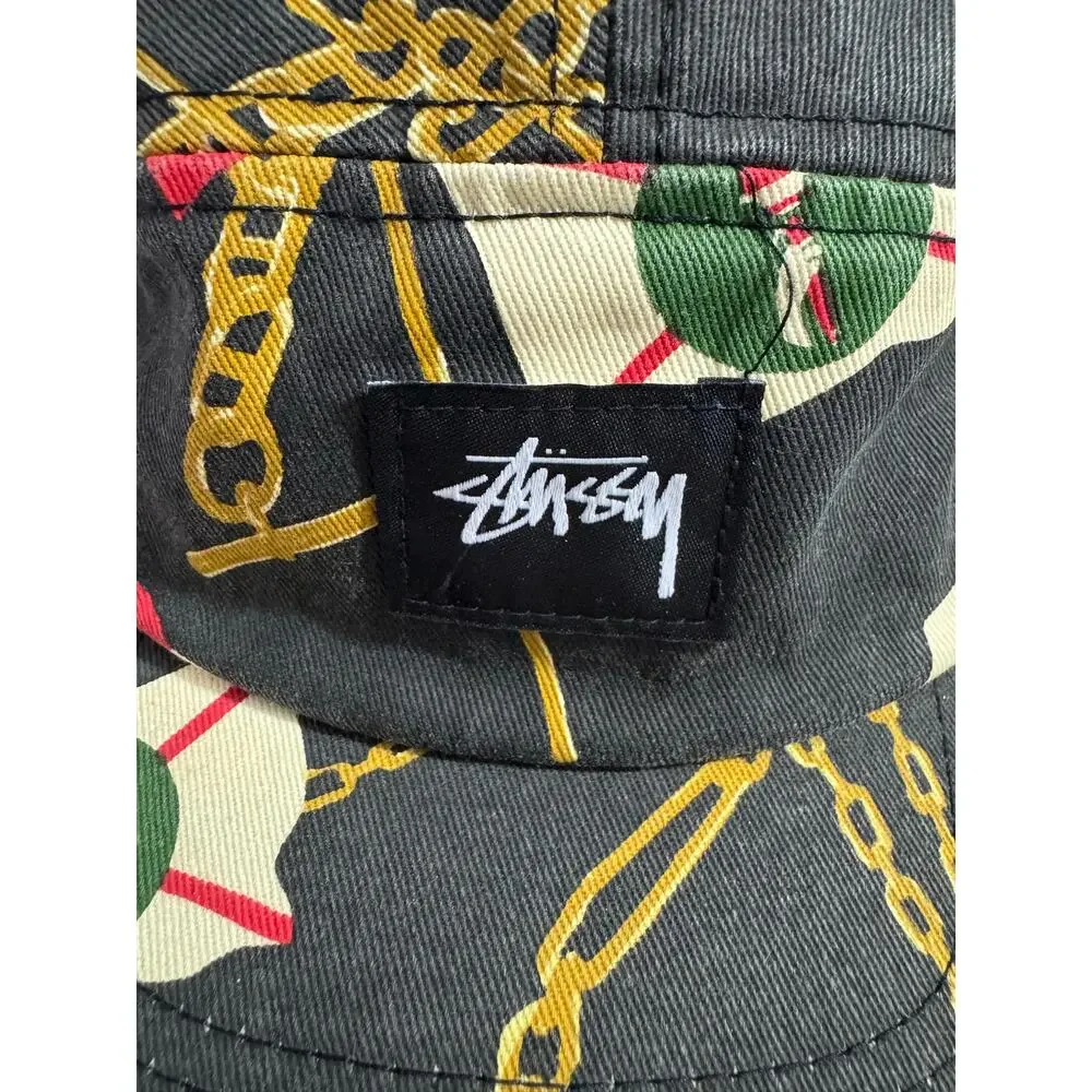 Vintage Stussy Nautical Flag 5 Panel Camp Cap Gold Chain Print Capz Hologram